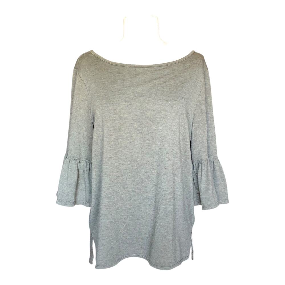 Max Studio Heather Green Top Round Neck Bell Cuffs 3/4 Sleeve Women's Sz Medium